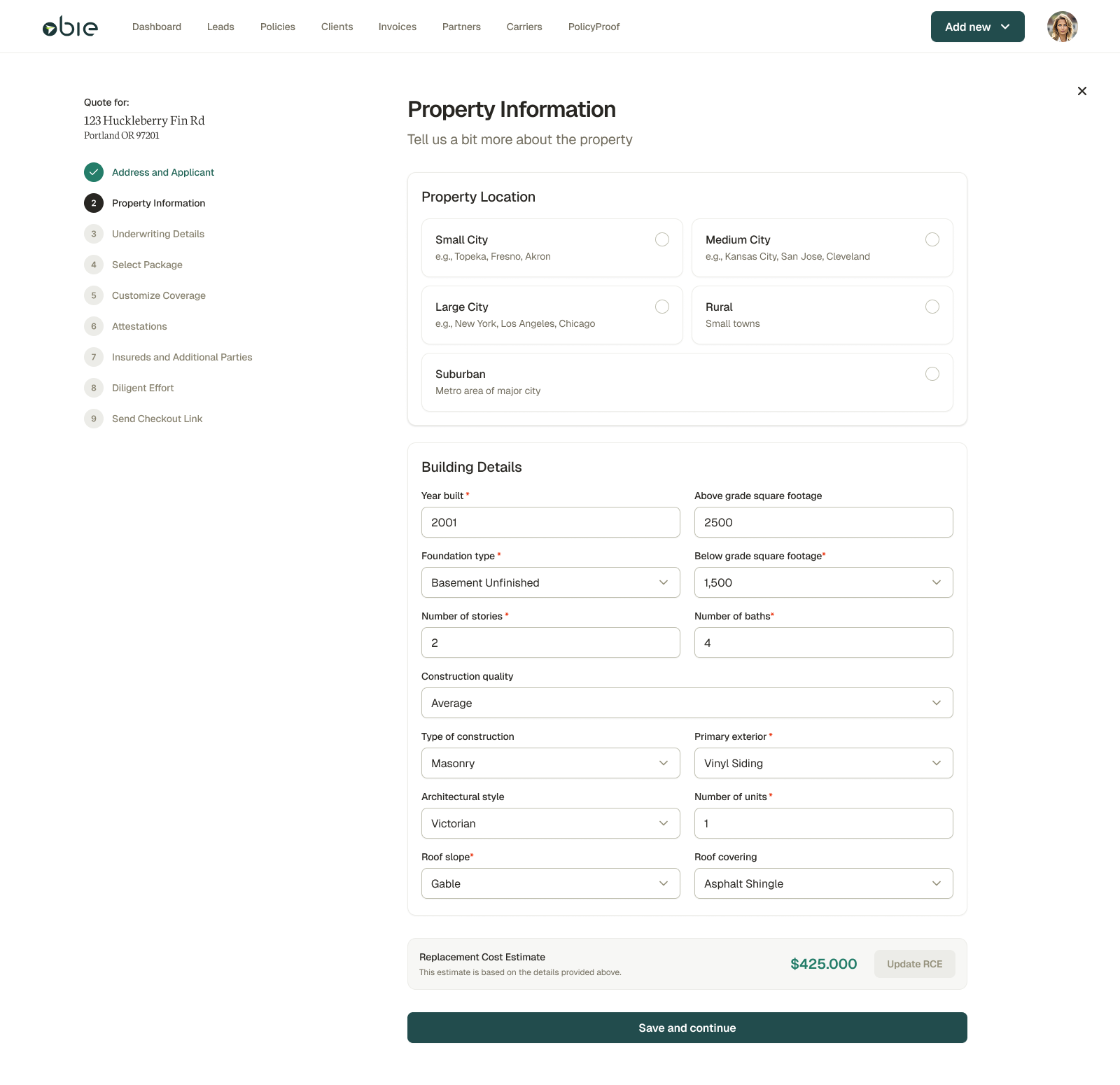 Property Information screen